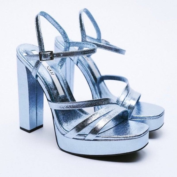 Zara Shoes - Zara Blue Metallic Platform Heels